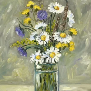 Sommerstrauß mit Margeriten und Witwenblumen