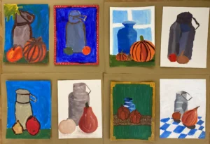 Acht Stillleben in Acryl aus der Ferien-Kunstschule