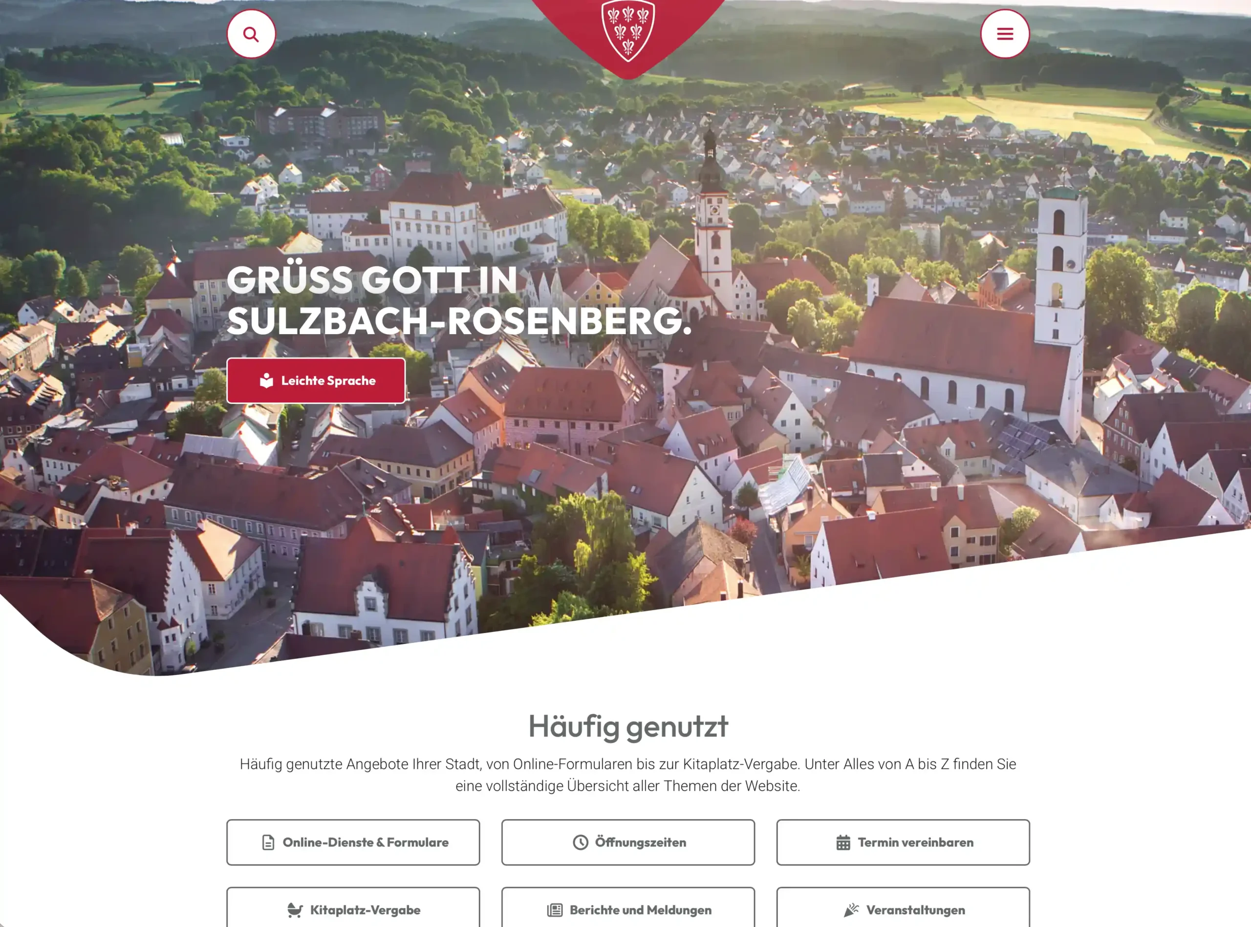 Titelbild Homepage Sulzbach-Rosenberg(1) Blick auf die Altstadt von Sulzbach mit Textfeld „Grüß Gott in Sulzbach-Rosenberg“